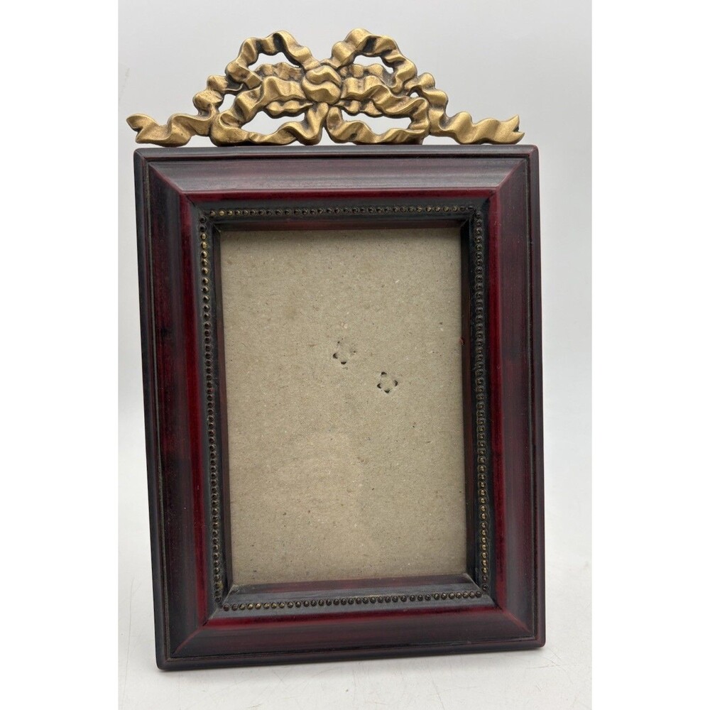 Vintage Burgundy Gold Bow Top Picture Frame Tabletop Taiwan Holds 4.5” x 6”